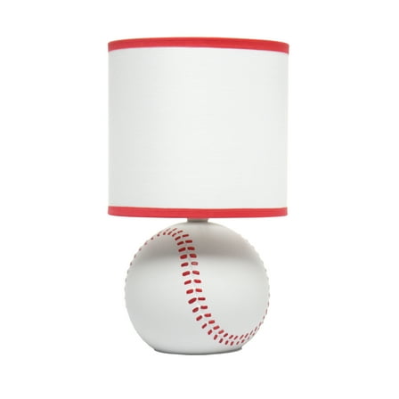 Simple Designs 10.7" SportsLite Mini Baseball Table Lamp for Kids Room, Mancave, White and Red