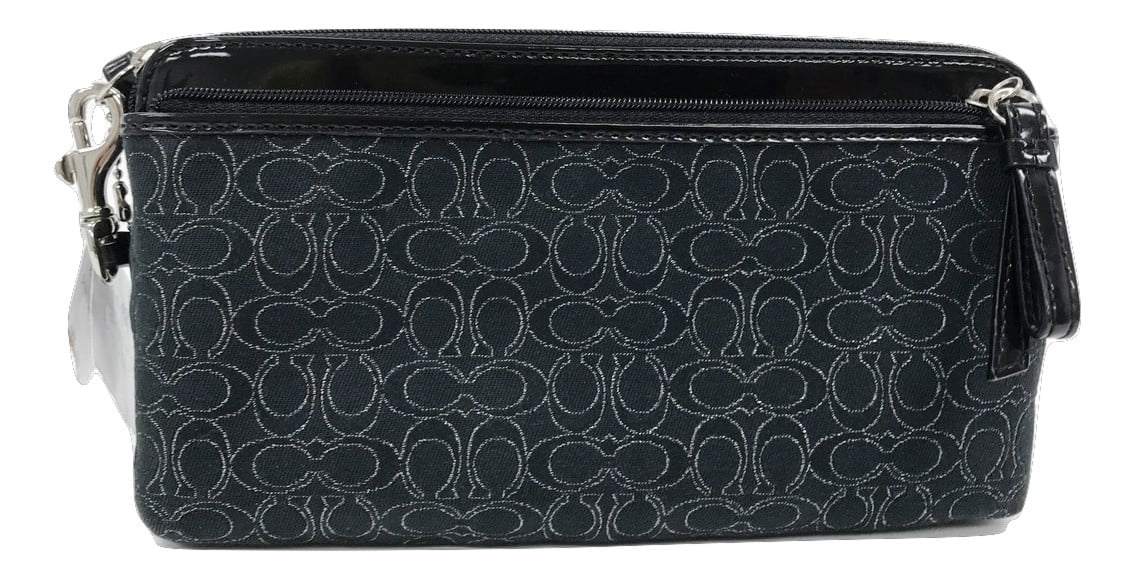 AUTH Coach Wallet Wristlet Purse Clutch Black White Double Zipper F51155