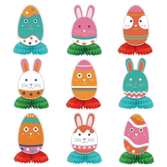 9Pc Happy Easter Honeycomb Centerpieces for Tables, Colorful Bunny Egg Honeycomb Centerpiece Table Decorations, 3D Table Honeycomb for Spring Easter Rabbit Photo Prop Party Supplies