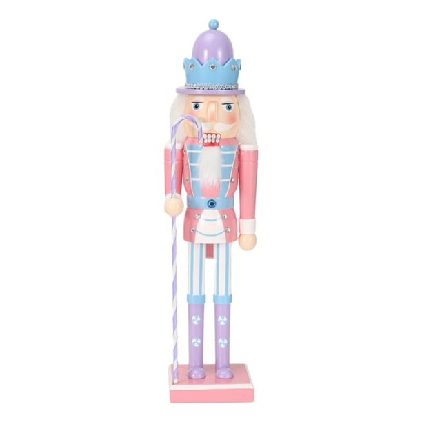 Adornos de cascanueces de madera, muñecos navideños, figuras de cascanueces, decoración de mesa rosa 38cm