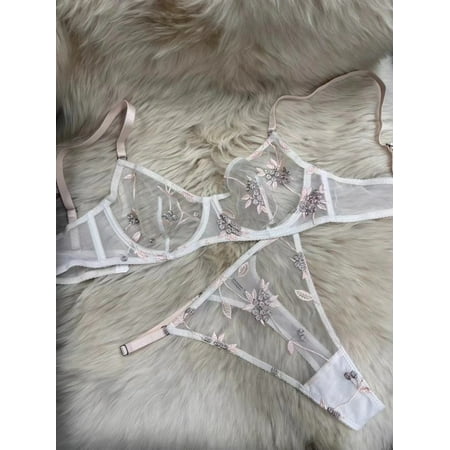 Sexy Underwear Summer Ultra-Thin Sheer Mesh Embroidered Underwear Big Chest Small Anti-SAG Bra Suit