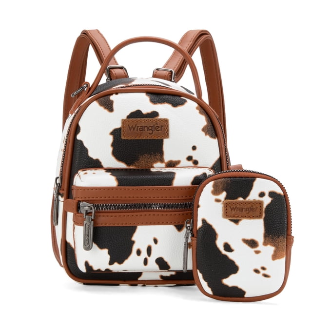 Mochila Montana West Wrangler Mini con estampado de vaca marrón WG133
