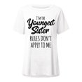thumbnail image 4 of USSUMA T-Shirts for Women Trendy Funny Letter Print Women's Shirts and Blouses Short Sleeve Female Tops Dressy Casual Summer Youngest Sister Loose Long Crewneck Plus Tunics Beach, 4 of 4