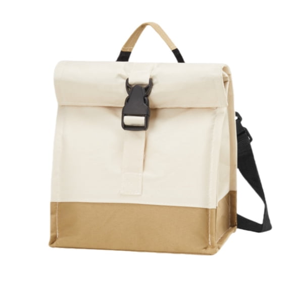 Insulated Lunch Bag Roll Top Lunchbox for Women Men Adults Foldable Rolltop Lunch Tote with Shoulder Strap for Work Office Picnic (White)