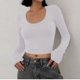 thumbnail image 4 of WNEGSTG Long Sleeve Shirts for Women Leisure Sexy Tight Elastic Solid T Shirt Top White, 4 of 4