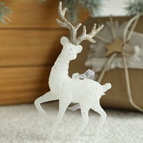 Flocked Reindeer Christmas Decor | Elegant Deer Ornaments for Tabletop, Mantel, Desk, Shelf and Kitchen | Holiday Centerpiece Reindeer Figurine for Christmas Tree, Winter Decoration, Gift Idea