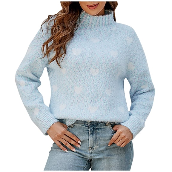 TFEOQRY Pullover Sweater for Women Loose Solid Color Knit Wear Long Sleeved Round Neck Sweater Top Blue