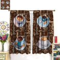 thumbnail image 3 of Retro Coffee Kitchen Curtains, Rustic Brown Background White Blue Tea Set Spoon Watercolor Coffee Cups Print Window Drapes for Cafe Living Room Bedroom 84x84in, 3 of 6