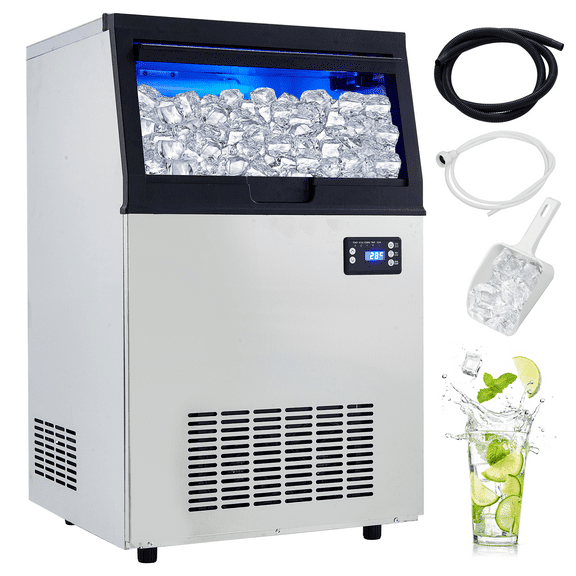 Festisoul Commercial Ice Maker Machine, 90LBS/24H Free Standing Ice Maker, Ice Machines with 33LBS Ice Storage Bin, Self Cleaning Under Counter Ice Maker for Home Kitchen, Bar (5x10 Ice Cubes)