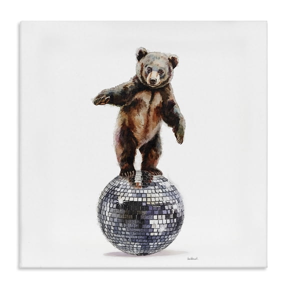 Stupell Industries Bear Balancing on Disco Ball Animals Painting Wrapped Canvas Canvas Art Print Wall Art, 17 x 17