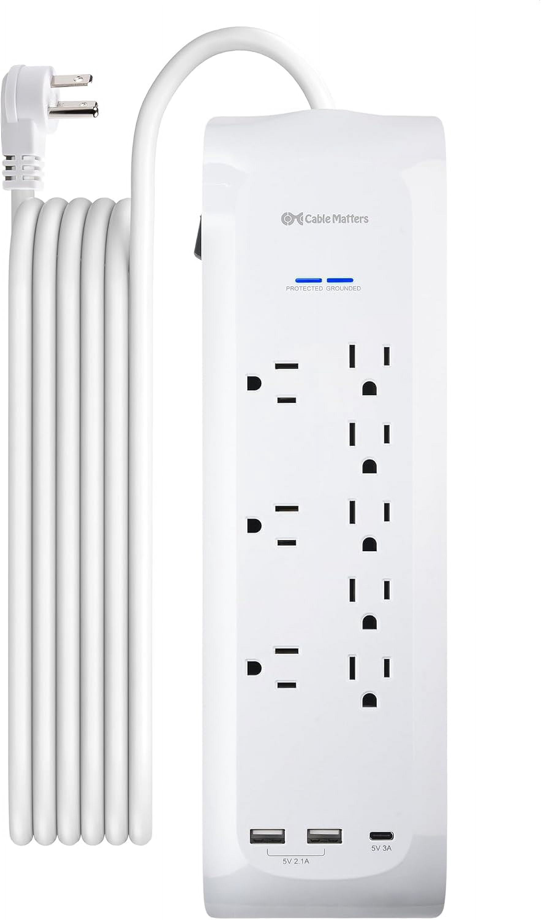 RGHJAR-[ETL Listed] 8-Outlet Surge Protector Power Strip with USB-A & USB-C Ports, 8 ft Cord, 1800 Joules, Wall-Mountable Design - Ideal for iPhone 16/15 Pro Max, iPad Pro, Galaxy S23 Charging