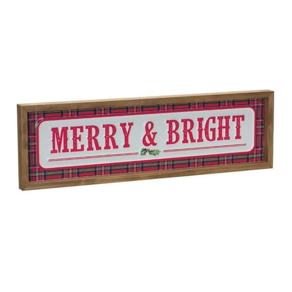 Holiday Merry Christmas Sign - Festive Plaid Wall Decor - 19.75 Inch Seasonal Home Accent