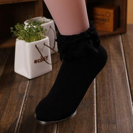 

Womens Socks Womens Socks Women Vintage Lace Ruffle Frilly Ankle Socks Princess Girl Cotton Socks BK Black
