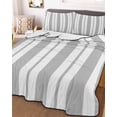 thumbnail image 3 of Quilts Twin-XL Size Bedding Set, Grey Striped Lightweight Quilted Comforter, Blue Geometric Line Stripes Farmhouse Soft Reversible Bedspread Coverlet with Pillow Covers for All Season, 68" x 98", 3 of 7