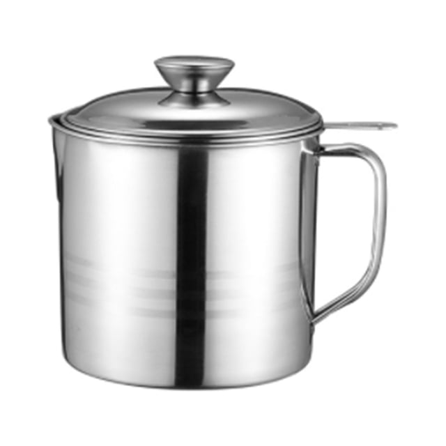 Olla de filtro de aceite de acero inoxidable, colador de grasa de malla fina a prueba de polvo de calidad alimentaria, lata de almacenamiento con tapa para cocina