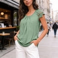 thumbnail image 5 of Womens Lace Tops Pleated Short Sleeve Shirts Summer Business Casual Dressy Blouses Mint Green L, 5 of 7
