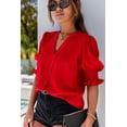 thumbnail image 4 of Women's Red Solid Color Half Sleeve V Neck Blouse, 4 of 19