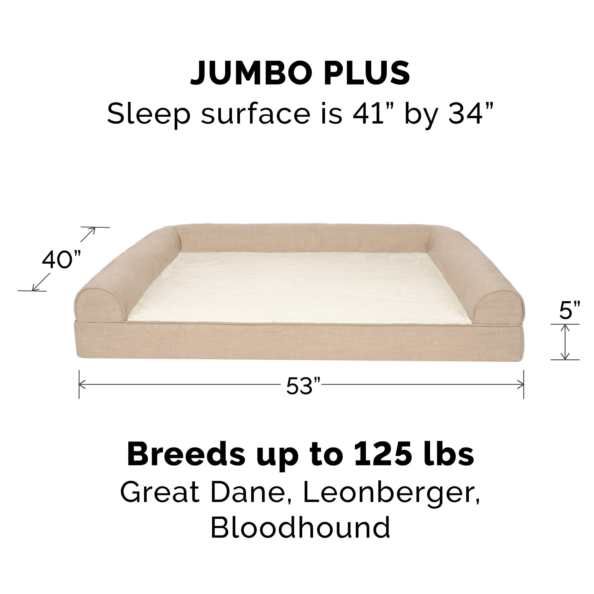 FurHaven Plush & Performance Linen Orthopedic Sofa Pet Bed for Dogs & Cats - Flax, Jumbo Plus
