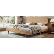 King Size Bamboo Platform Bed with Round Shape Headboard and Little Footboard, Solid Bamboo-made Bed Frame with Support Slats, Full/Queen/King Bed Frame for Bedroom, Guest Rooms, Dorms, Natural