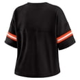 thumbnail image 3 of Women's WEAR by Erin Andrews Black Cincinnati Bengals Color Block Boxy Modest Crop V-Neck T-Shirt, 3 of 4