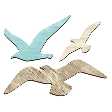 3pcs Coastal Seagulls Wall Decor Vintage Wooden Wall Art Nautical Sea Birds Mediterranean Theme Ornaments for Home Bar Cafe