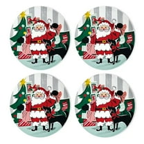 Christmas Melamine Dinner Plates, Set of 4, Santa Scene  St Nicholas Square