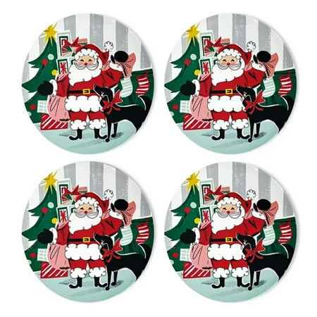 

Christmas Melamine Dinner Plates Set of 4 Santa Scene St Nicholas Square