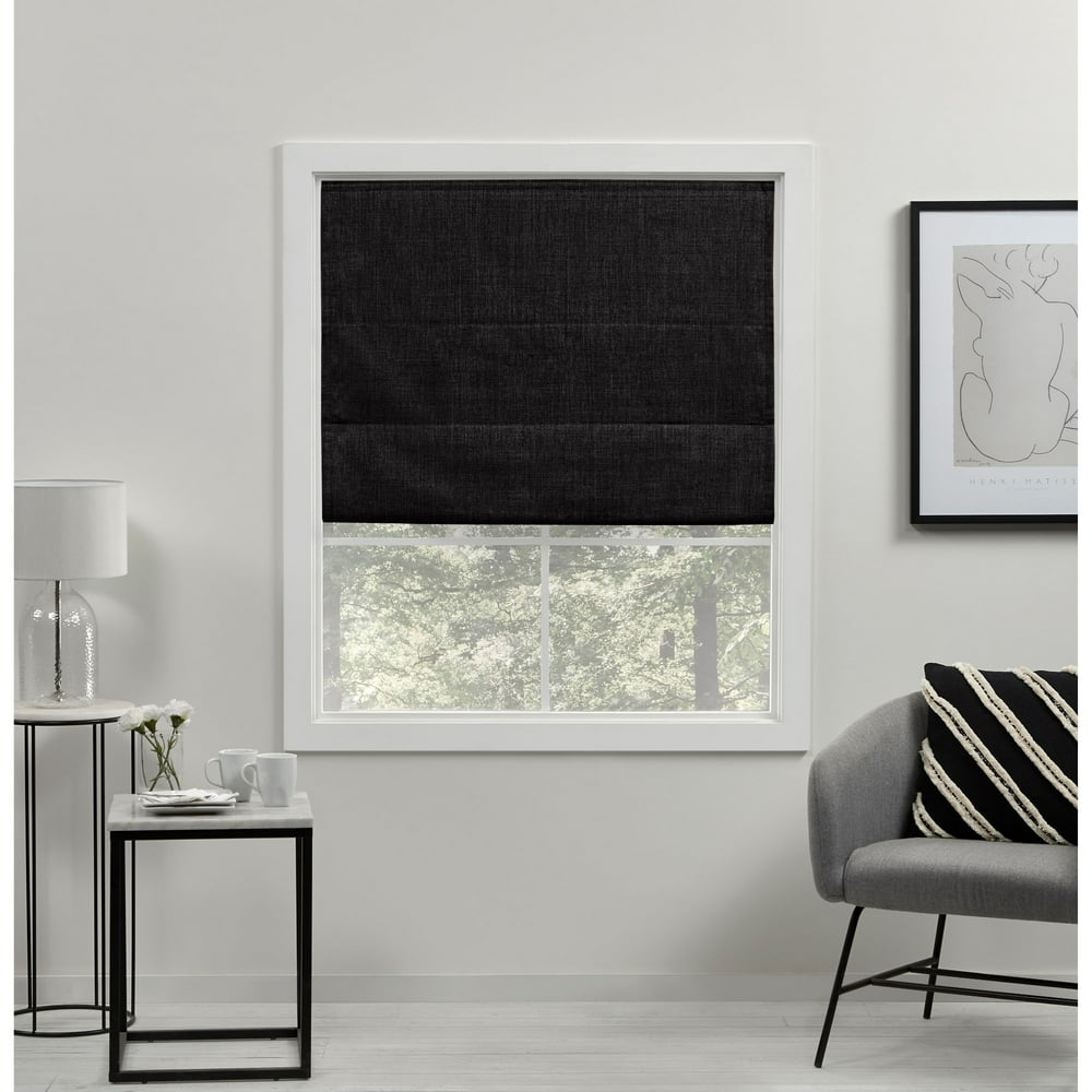 Exclusive Home Curtains Acadia Total Blackout Roman Shade, 31x64, Black