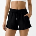 thumbnail image 2 of Women's Solid Color Shorts Liweisiy Drawstring Elastic Waist Ruffled Hem Loose Shorts Summer Casual Classic Shorts Black L, 2 of 7