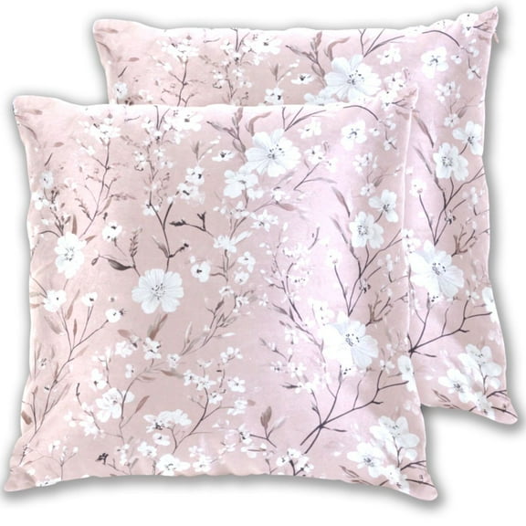 16x16 Inch Throw Pillow Covers 2-Pack - Cotton Velvet Double-Sided Print, Hidden Zipper, Machine Washable - Decorative Sofa Cushion Covers for All Seasons，Vintage Floral Pattern