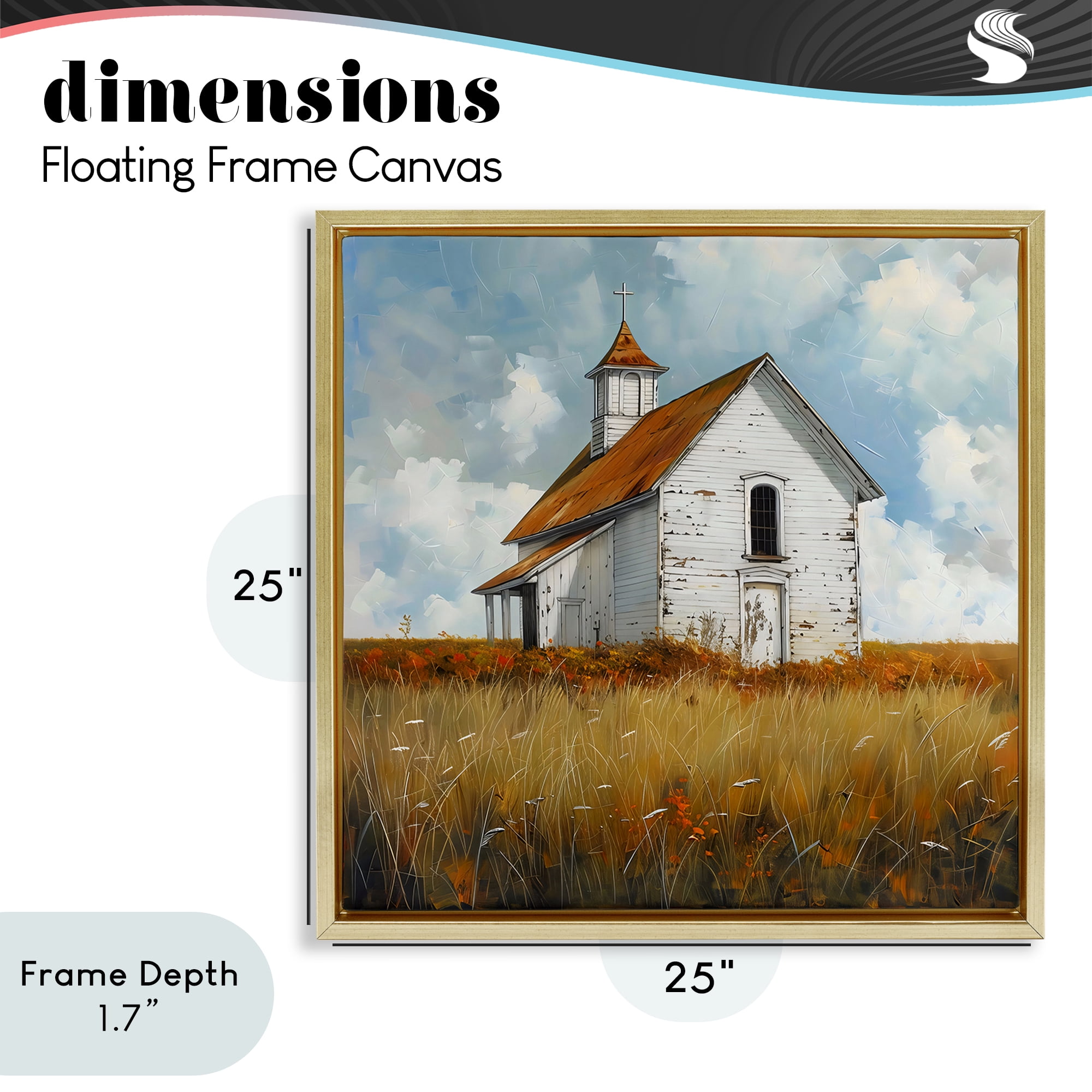 Stupell Industries Rustic Church in Field Gold Framed Floater Canvas Wall Art, design by Creative Studio