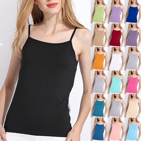 Women's Camisole Tank Top Solid Color Sleeveless Blouse Summer Lightweight Casual Basic Camisoles by Yigetop Beige L