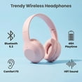 thumbnail image 3 of Wireless Bluetooth Headphones with Microphone, Hi-Fi Stereo Wireless Foldable Headset, Comfort Fit Over Ear Headphones and Wired Mode ffor Computer Laptop Travel Home Office PC (Pink), 3 of 5