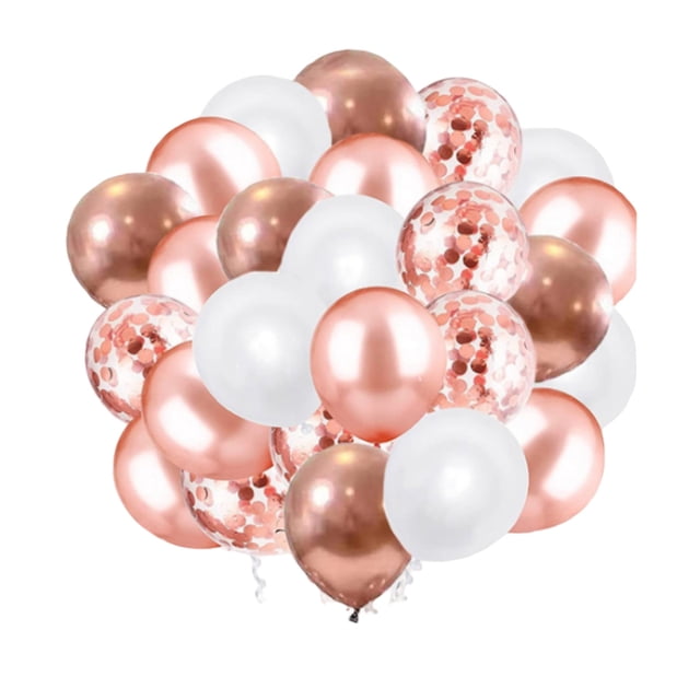 Luxurious Metallic Color Balloons, Rose Gold Balloons with Confetti Balloons, Latex Party Balloons for Wedding Party Decorations, Birthday Party Decorations, Easy Inflate (Set of 60)