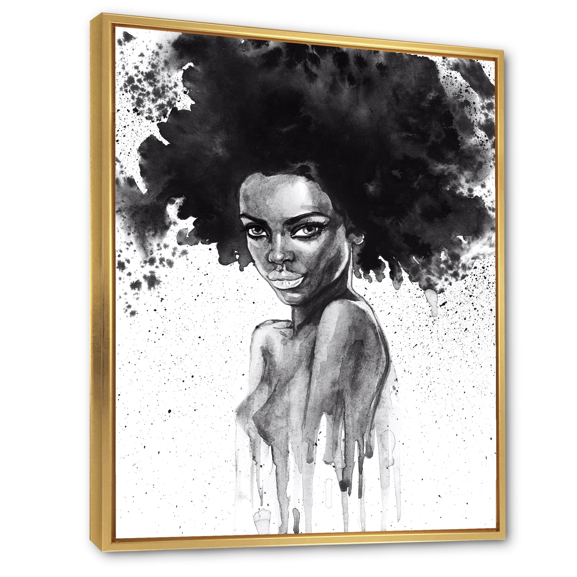 Designart 'Black and White Portrait of African American Woman III' Modern Framed Canvas Wall Art Print