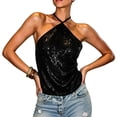 thumbnail image 6 of Bibifish Womens Tank Tops Crisscross Halter All Over Sequin Draped Front Summer Sleeveless Camisole Slim Fit Nightclub Party Tops, 6 of 8
