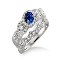 1.5 Carat Sapphire and Diamond Halo Bridal Set in 14k White Gold affordable sapphire & diamond engagement ring