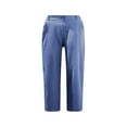 thumbnail image 3 of Dyegold Linen Pants For Women Wide Leg Cropped Capri Pants Summer Casual Stretch Plus Size High Waist Drawstring Trousers, 3 of 3