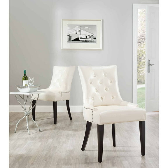 SAFAVIEH Abby 19"H Tufted Side Chair, Flat Cream, Set of 2