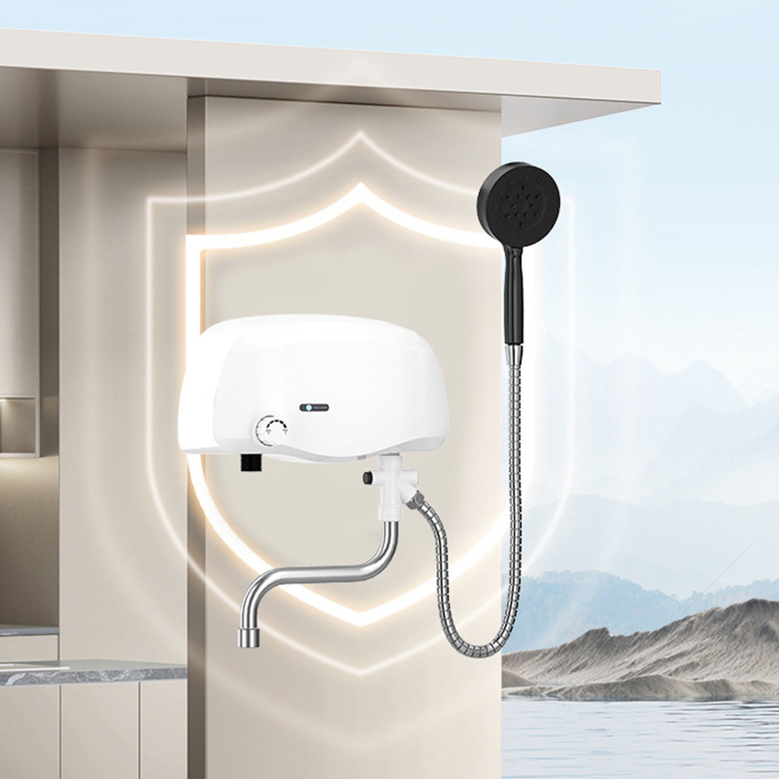 Electric Tankless Water Heater Shower Head Set, 3500W Instant Hot Water Heater with Faucet and Handheld Shower Head, Easy Installation Fast Heating Mini Water Heater for Home Kitchen Bathroom
