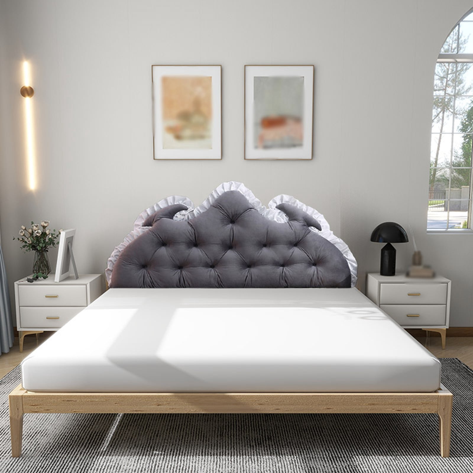 Large Headboard Pillow for Bed Backrest Support - Soft Reading Pillow with Removable Cover, Lace Trim, Positioning Cushion for Sitting in Bed, Sofa, Daybed - 47.2"x21.6"