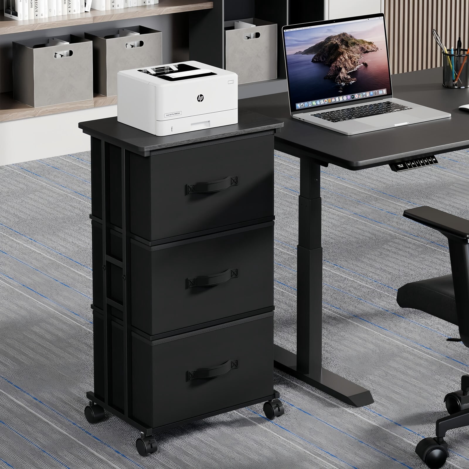 Kelno 3 Drawers Rolling Fabric Dresser Mobile Nightstand Storage Cabinet with Wheels, Black