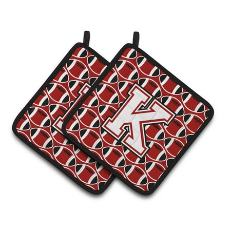 Letter K Football Cardinal and White Pair of Pot Holders
