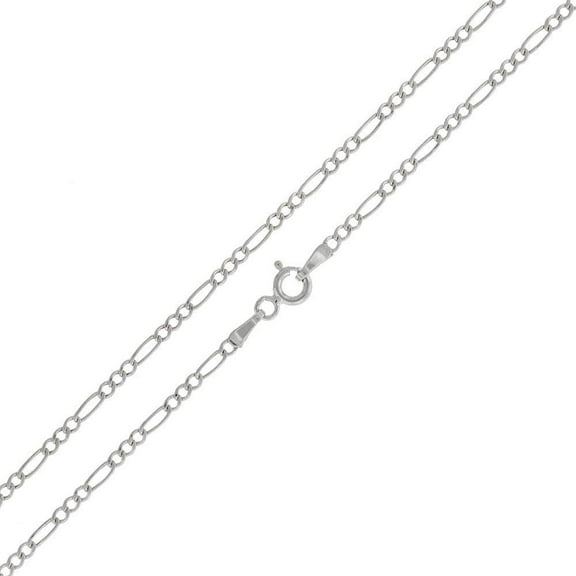 14K White Gold 2mm Solid Figaro Chain, FREE Microfiber Cloth, Link Mens Womens Necklace, Giorgio Bergamo