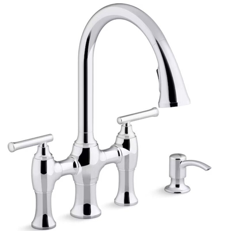 KOHLER Kitchen Faucet Oresund Bridge Chrome 2handle Pulldown Sprayer