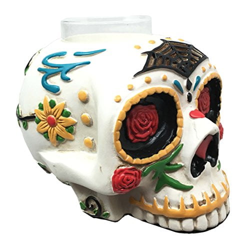 Details about   Blue Mercury Glass Candle Holder with Day of the Dead Dia de los Muertos Sugar S 