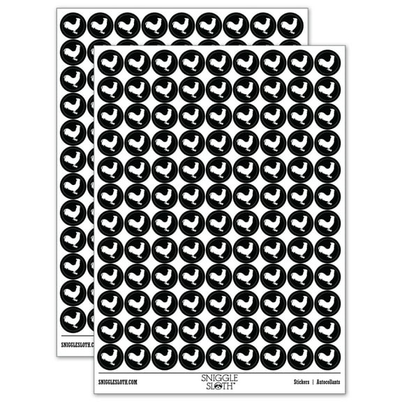 Rooster Chicken Standing Solid 200  Round Stickers - Black - Gloss Finish - 0.50" Size