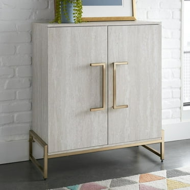 Steve Silver Larkin Faux Marble and Gold Metal Base Wine Cabinet