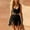 Black, variant on Women's Western 2 Piece Faux Suede Fringe Outfit – V-Neck Front Zip Sleeveless Crop Top & High Waist Fringe Mini Skirt Black，L