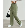 thumbnail image 3 of SOMER Cargo Pants Women Drawstring Elastic Joggers for Women High Waist Wide Leg Hiking Pant Trousers Lightweight Casual Pants With Pockets, 3 of 7